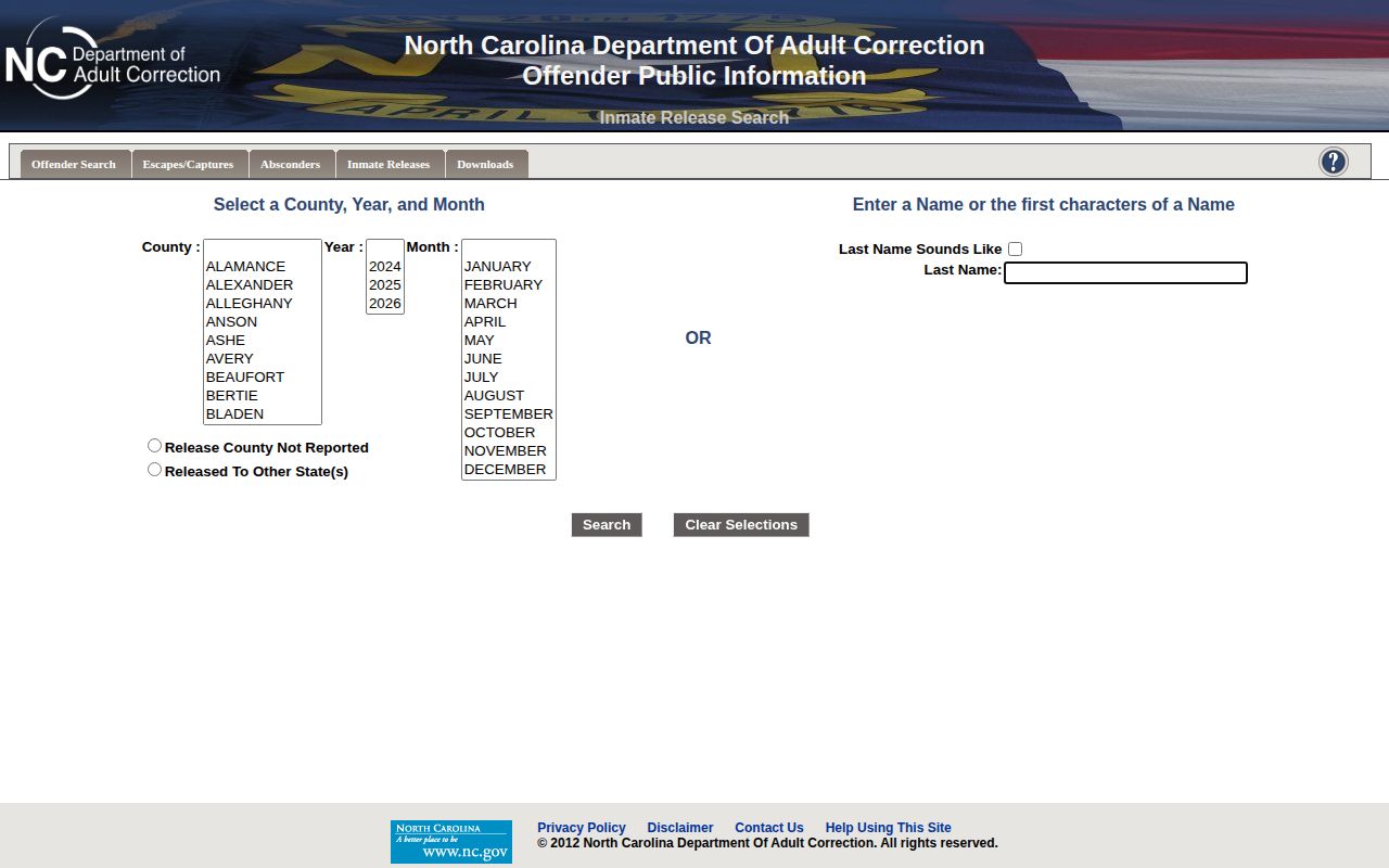 Chowan County released inmates NCDAC release search
