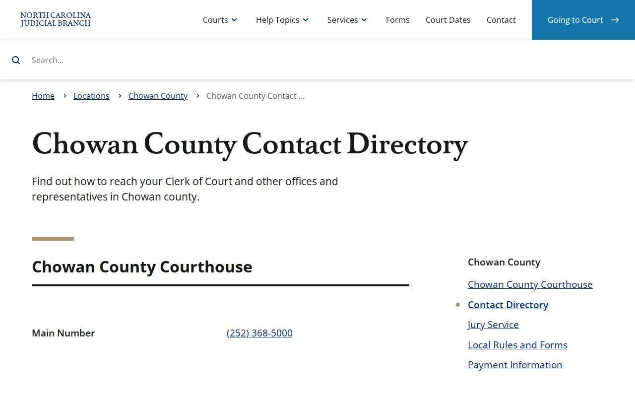 Chowan County court contacts for 72-hour release verification